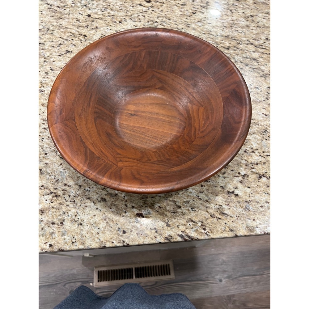 Large Wooden Salad Serving Bowl Segmented Wood 12 Inch Round Centerpiece Brown